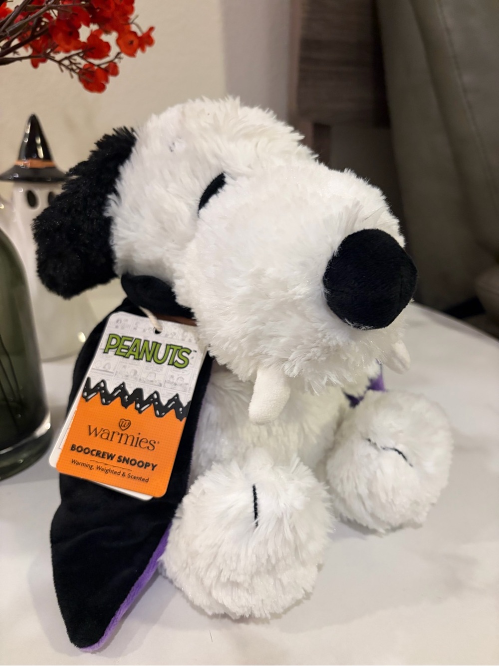 Warmies Peanuts Snoopy BooCrew Plush — White with Black & Purple Trim
